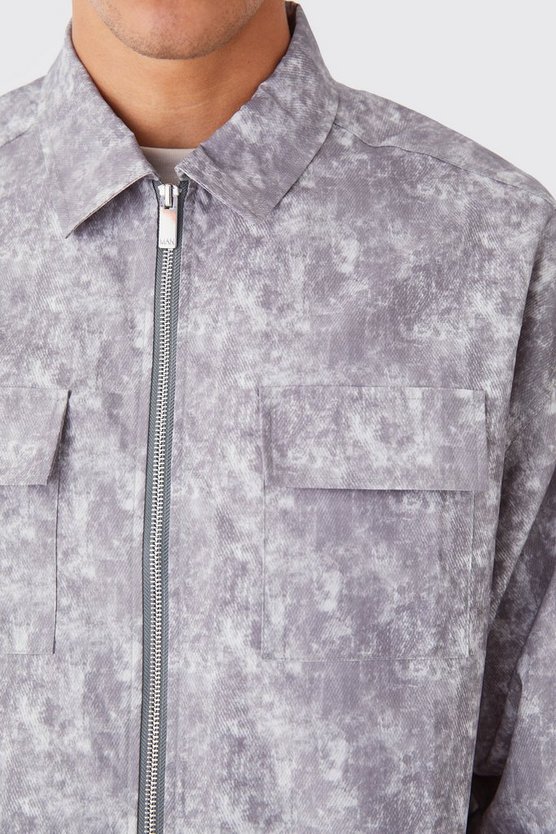 Kastiges Camouflage Overshirt mit Reißverschluss