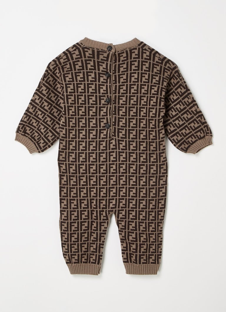 Fendi Baby suit in cashmere blend with knitted logo print