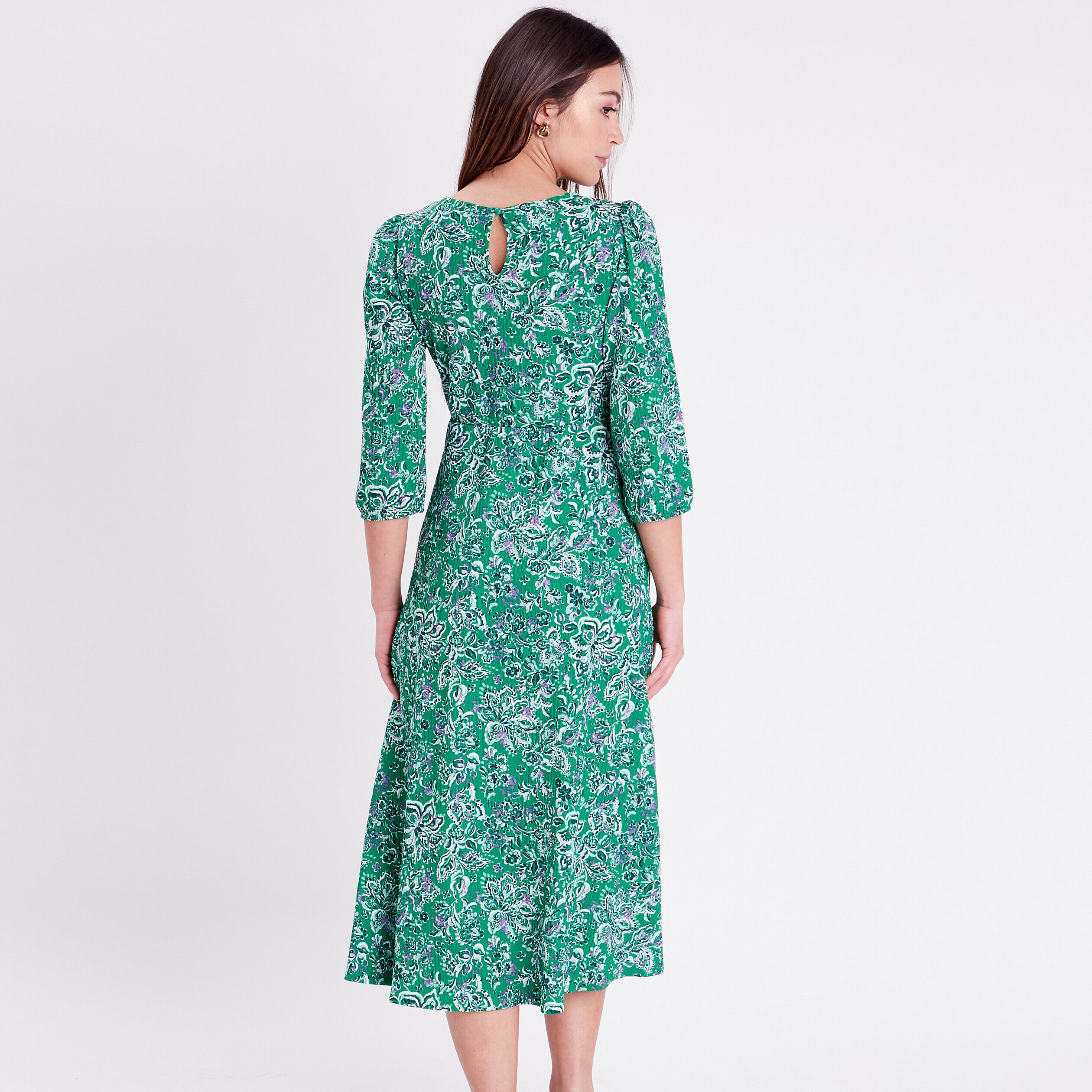 Robe longue à manches 3/4 vert femme | Cache Cache