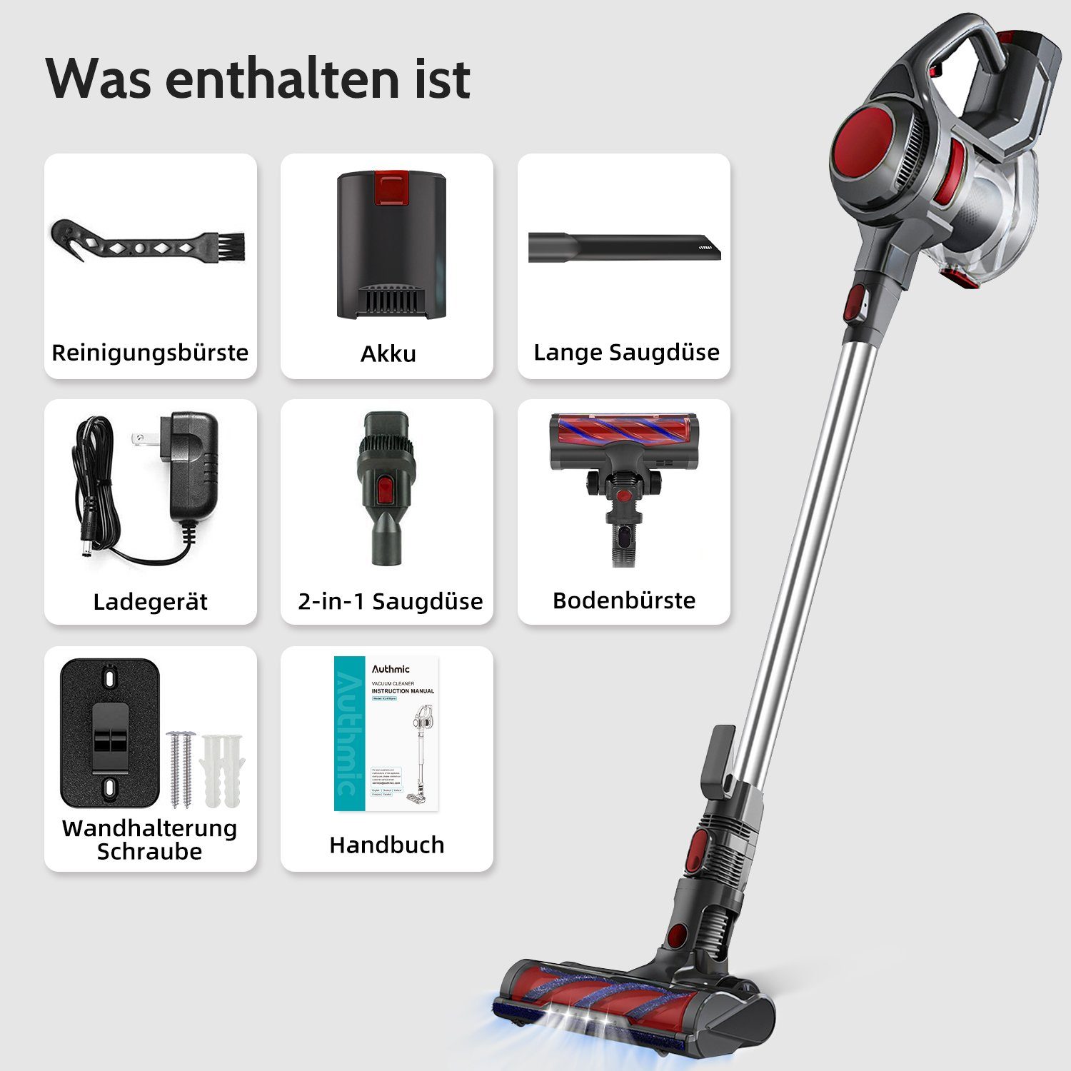 *Aiibot Akku-Stielstaubsauger Akku Staubsauger, Staubsauger Kabellos mit 25000PA Saugleistung, kabelloser Staubsauger bis zu 50 Min, 1.3L Staubbehälter, für Auto, Tierhaare, Zuhause, Küche