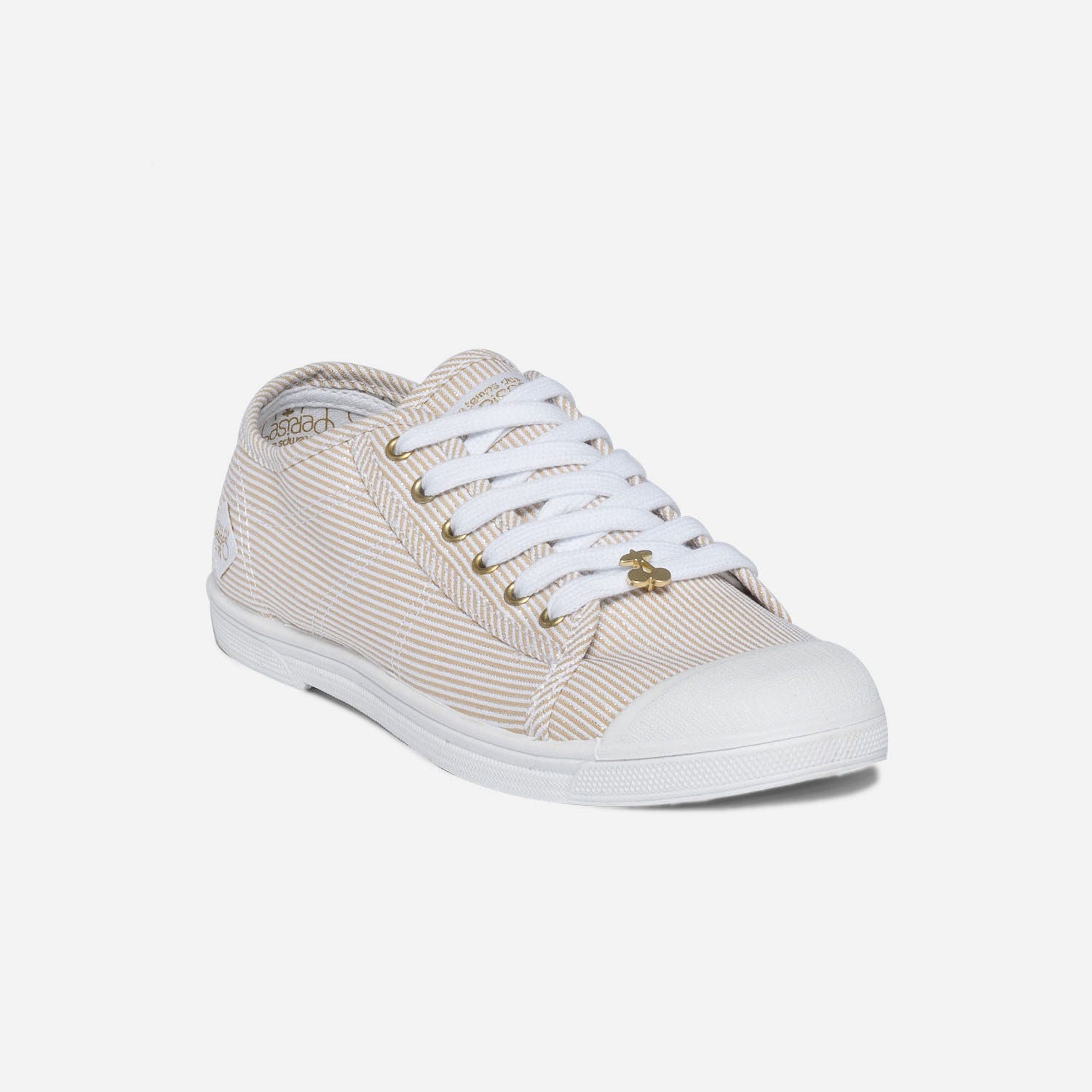 Tennis LE TEMPS DES CERISES beige rayée blanc et argent