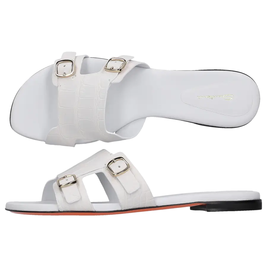 Santoni - Pantoletten 70076 Krokodilleder - weiß