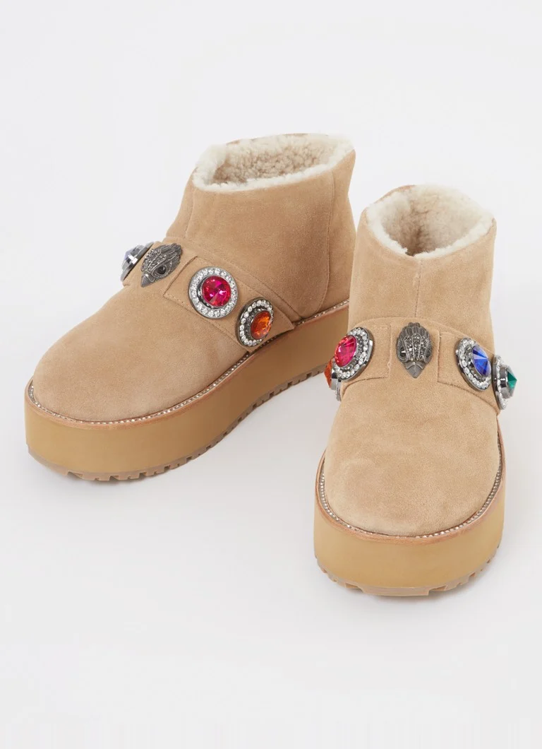 Μπότες αστραγάλου Kurt Geiger Octavia Teddy από σουέτ με κρύσταλλα.