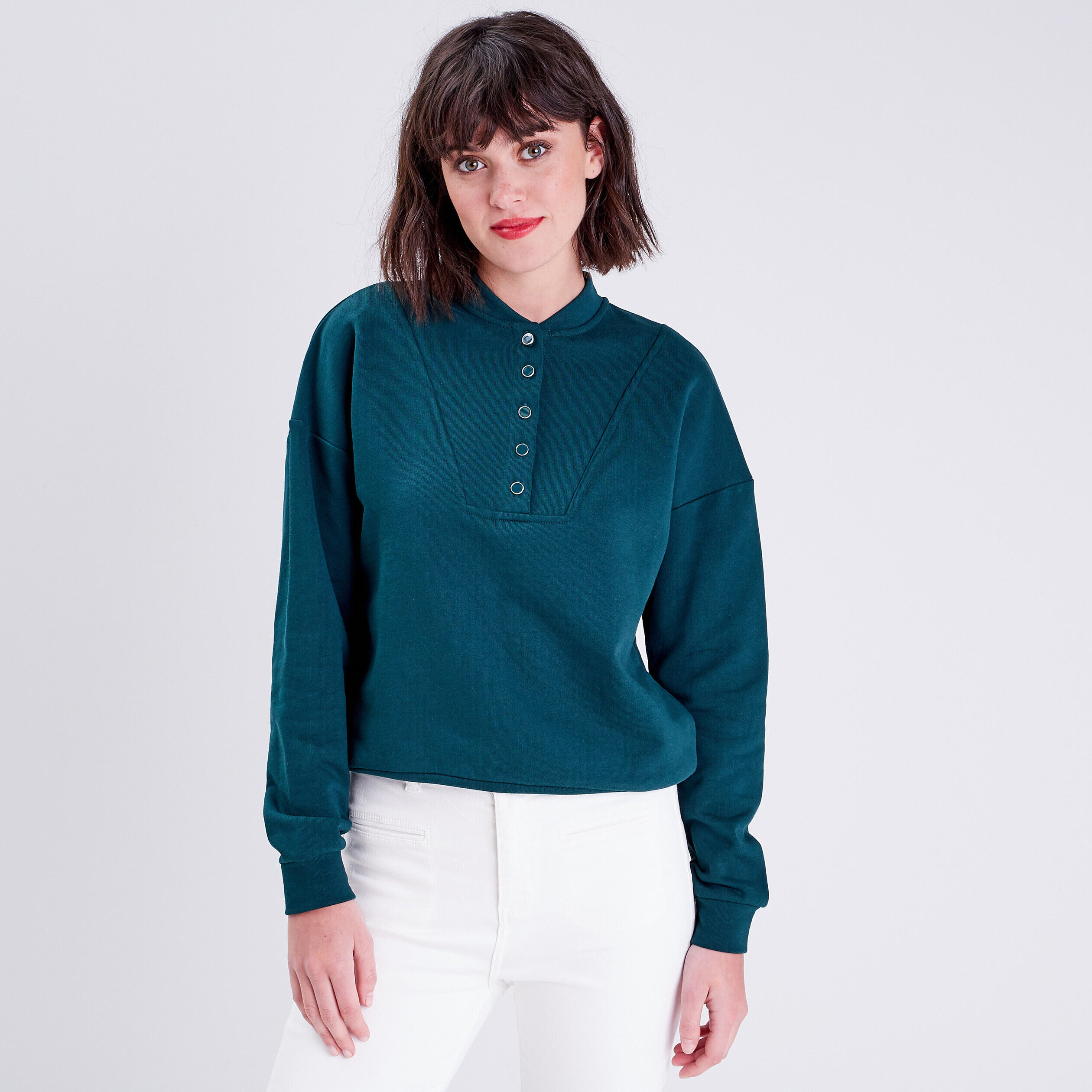 Sweat avec col teddy vert foncé femme | Cache Cache