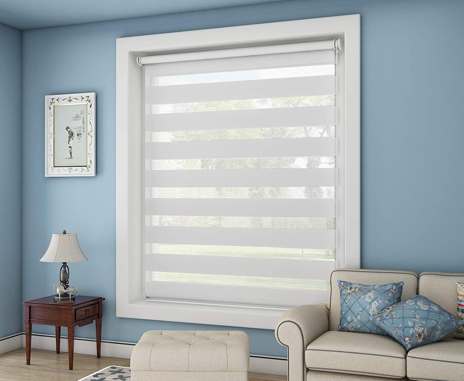 Doppelrollo Klemmfix ohne Bohre, OUBO, verdunkelnd, Fensterrollo Seitenzugrollo Blickdicht, Für Fenster und Tür mit Klämmträger lichtdurchlässig verdunkelnd