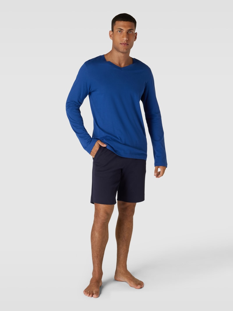 Longsleeve mit V-Ausschnitt Modell 'Mix+Relax' in royalblau