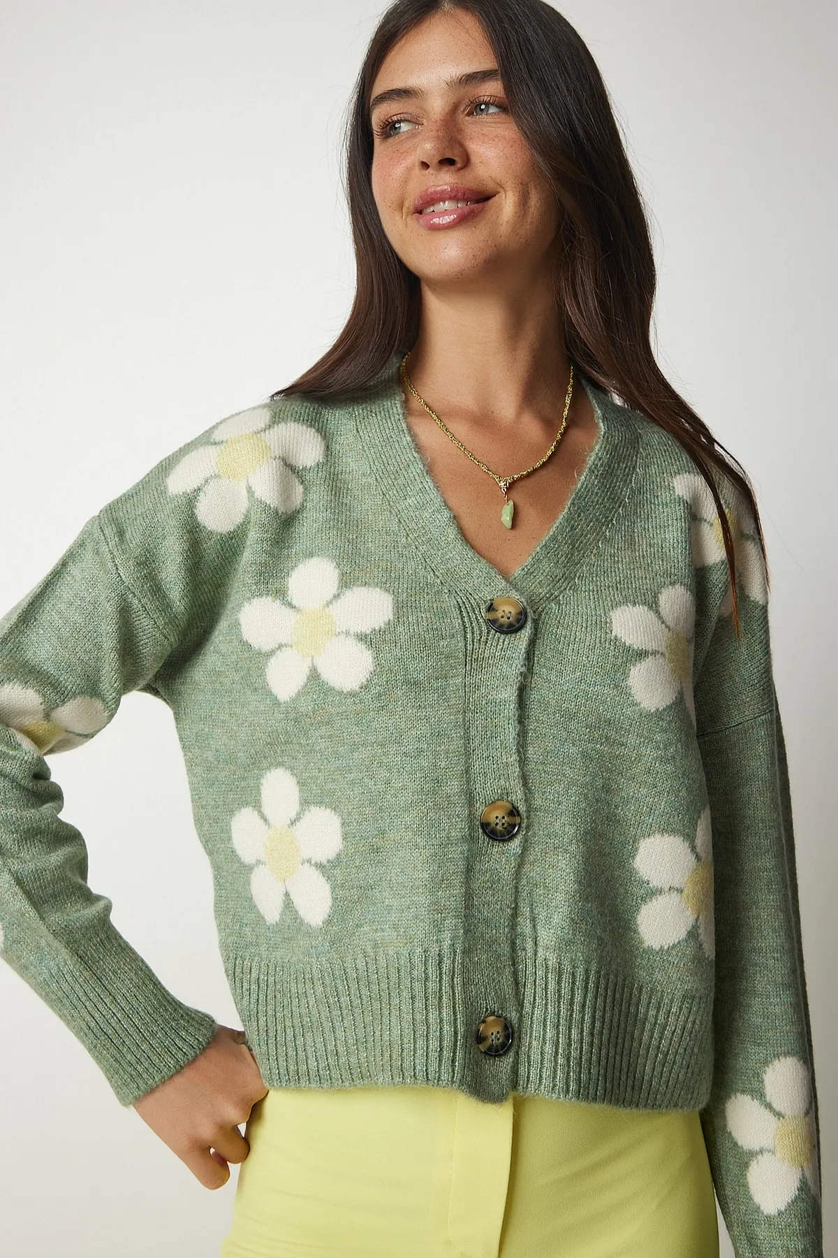Happiness İstanbul  Strickjacke - Grün - Regular Fit