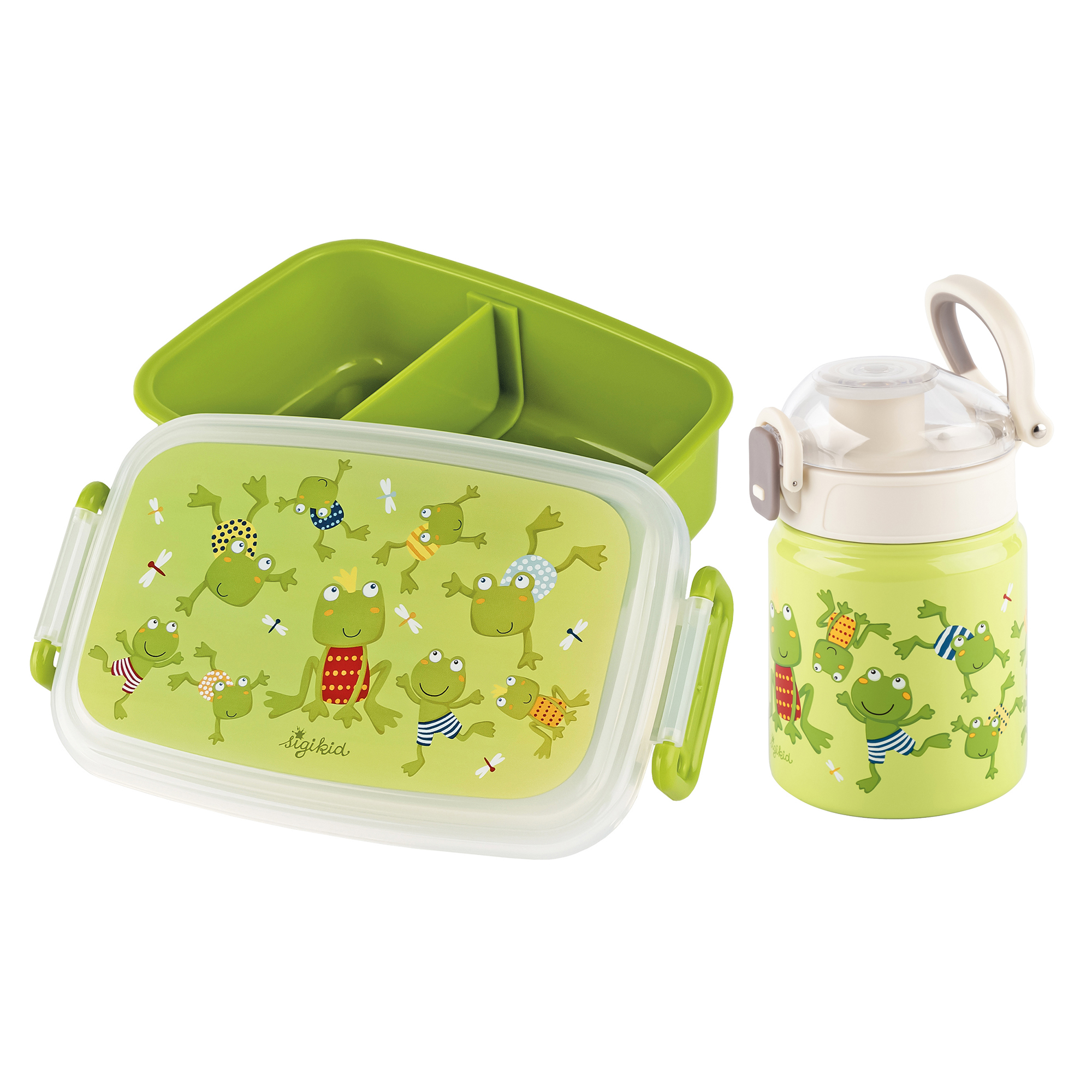 Kinder Set Edelstahl-Trinkflasche und Brotbox Frosch