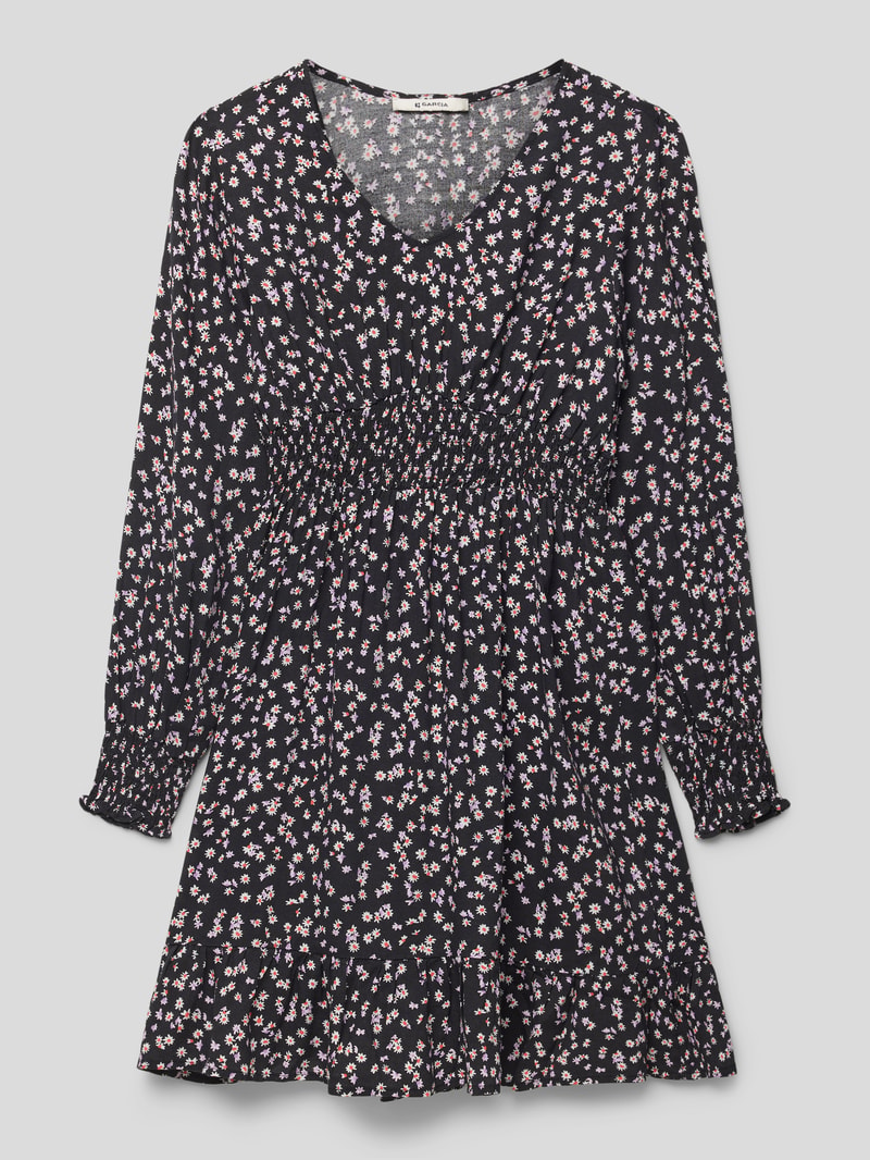 Kleid aus reiner Viskose mit Smok-Details Modell 'BLUME' in schwarz