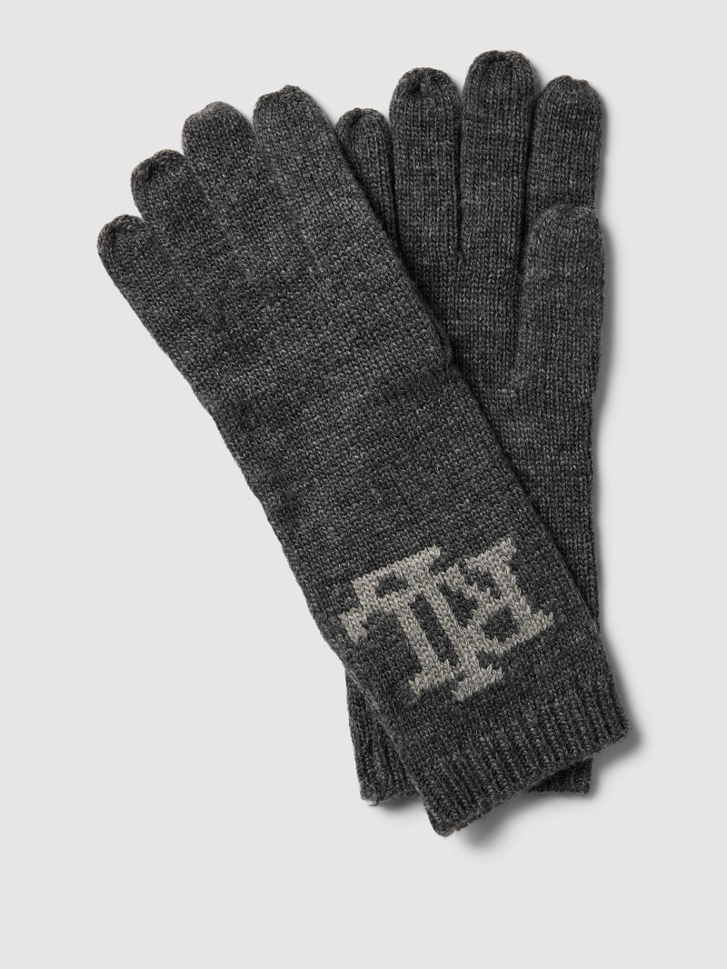 Handschuhe mit Label-Print in hellgrau