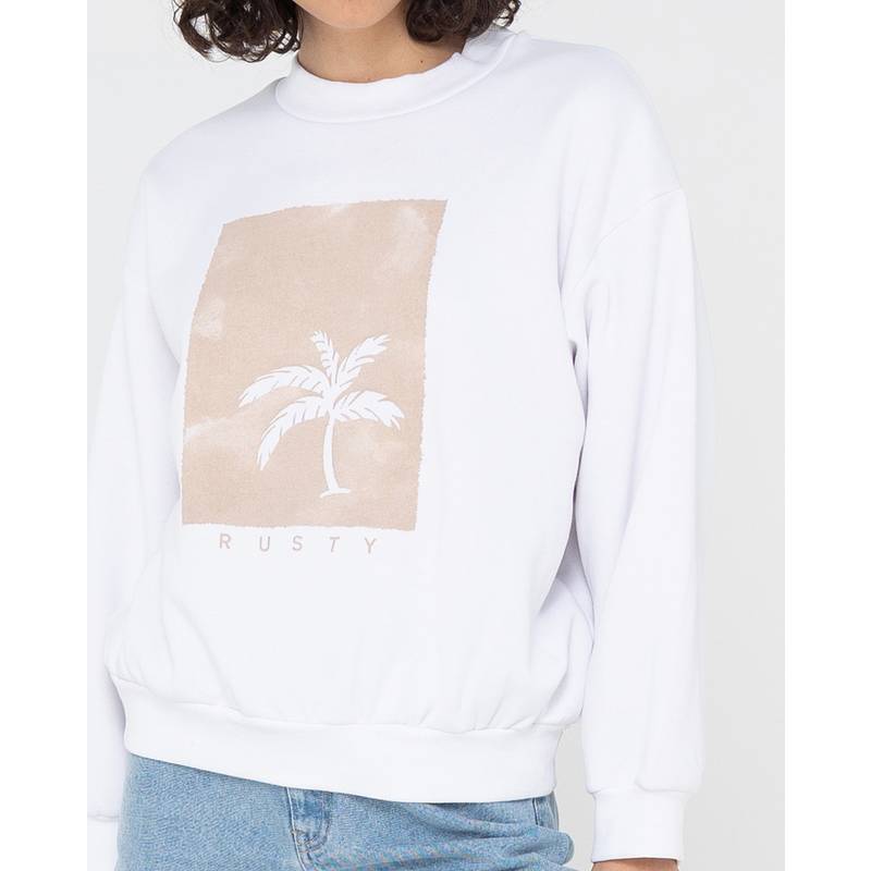 RUSTY SUNSET PALM OVERSIZE CREW NECK FLEECE Sweatshirt Damen