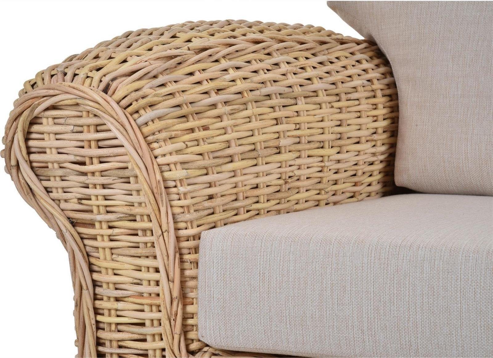 Krines Home Loungesofa Rattansofa Lounge Liegesofa Wohnzimmer Couch Rattan Sofa mit Polster