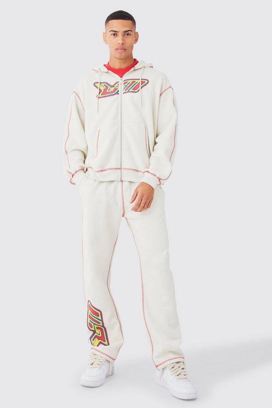 Oversize Trainingsanzug mit Kontrast-Naht und Heat-Print