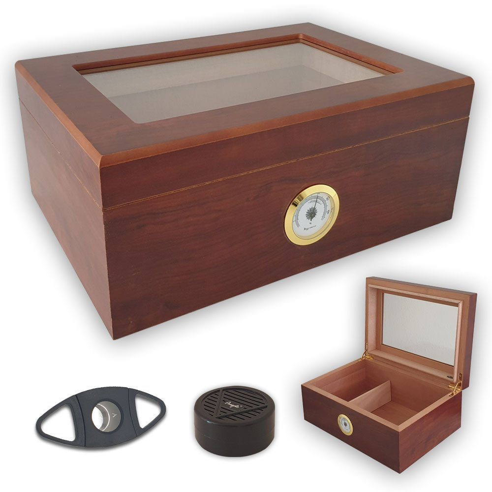 Coumo Humidor Gastrohumidor Set, Braun, für ca. 75 Zigarren, Zigarrenschneider