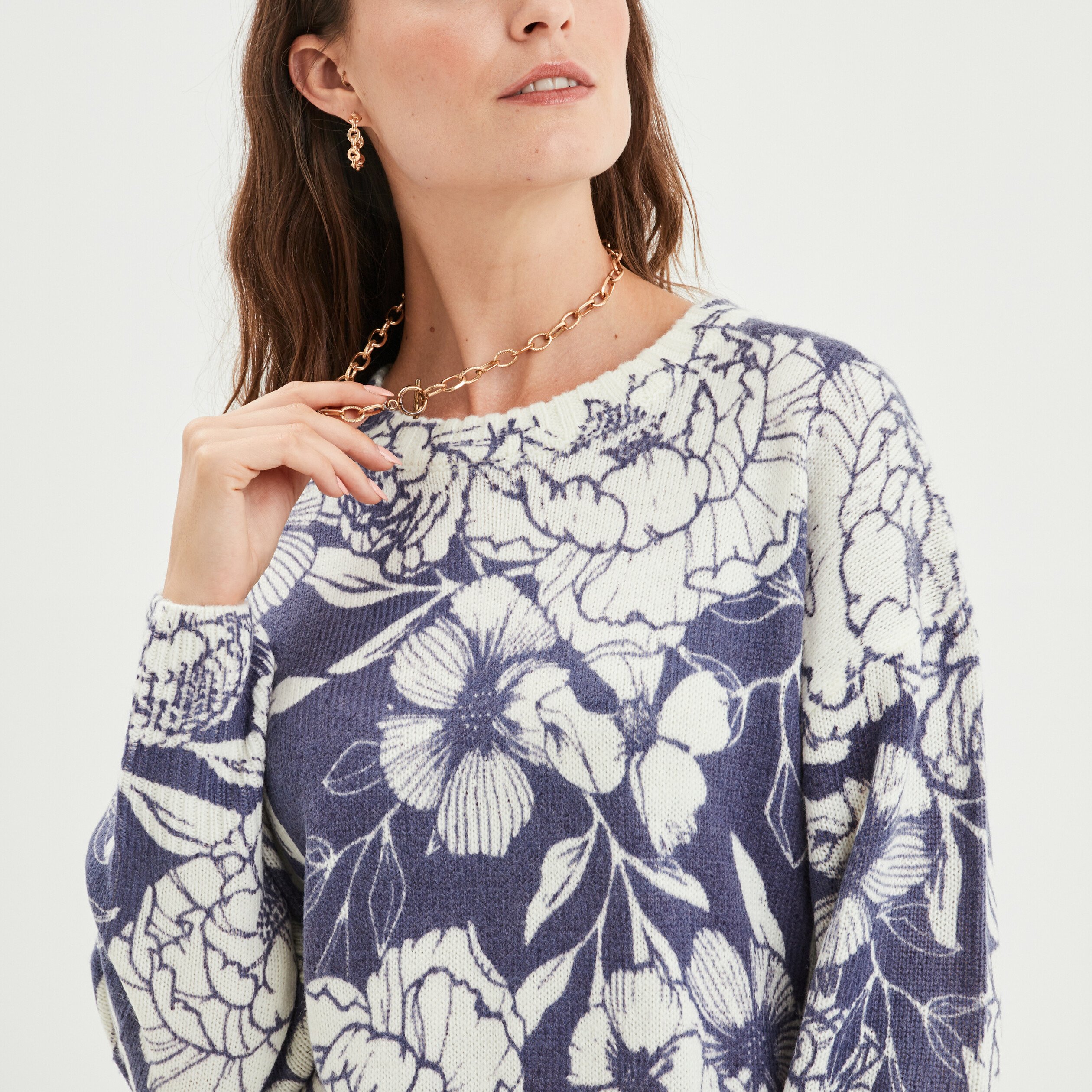 Pull col rond manches longues bleu femme | La Halle