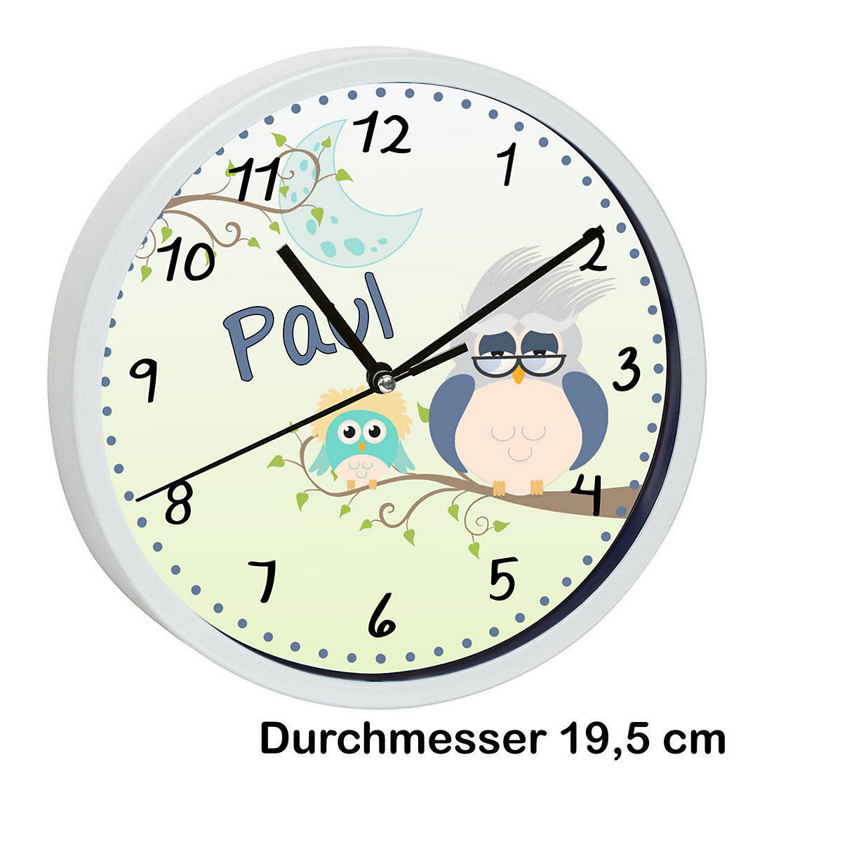 Kinder Wanduhr laufruhig personalisiert mit Name Eule Opa