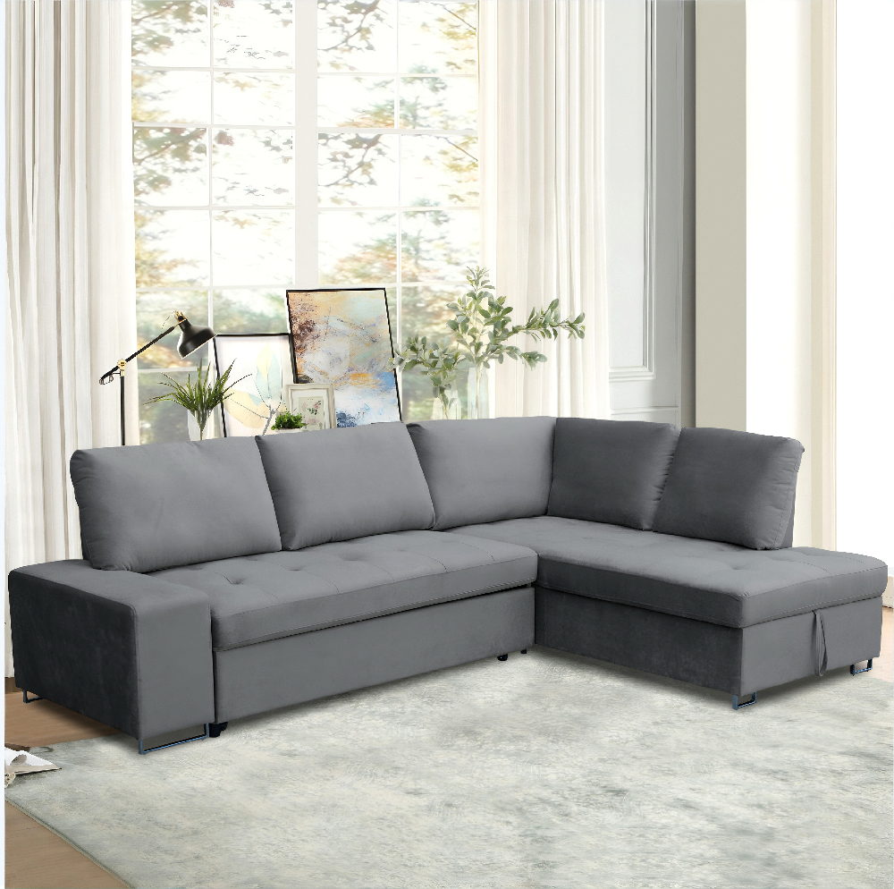 Happy Home Ecksofa mit Stauraum und Bettfunktion mit Samtbezug HSP113-GRA grau