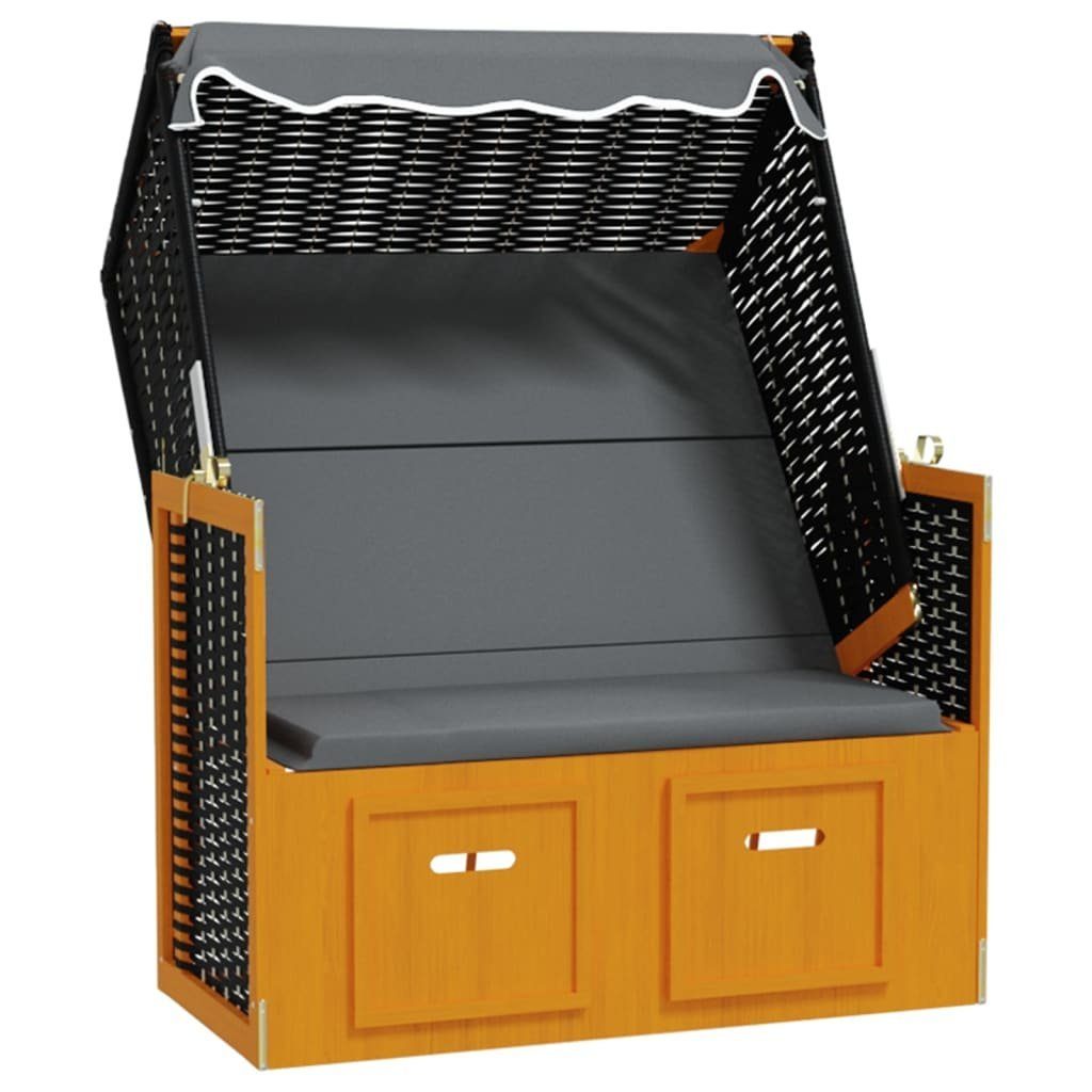 vidaXL Gartenliege Strandkorb mit Dach Poly Rattan & Massivholz Schwarz Anthrazit, 1 St.