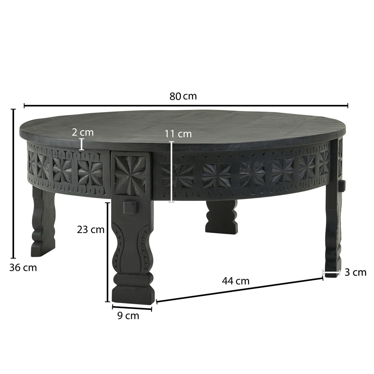 Wohnling Couchtisch 80 cm Wohnzimmertisch Massivholz Schwarz