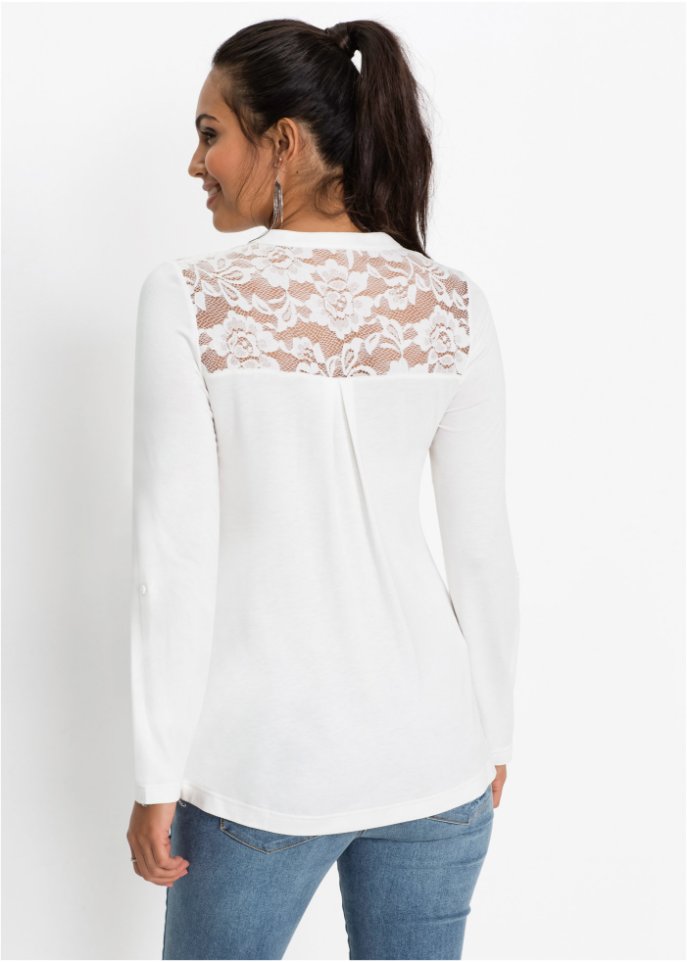 Henleyshirt mit Spitzeneinsatz