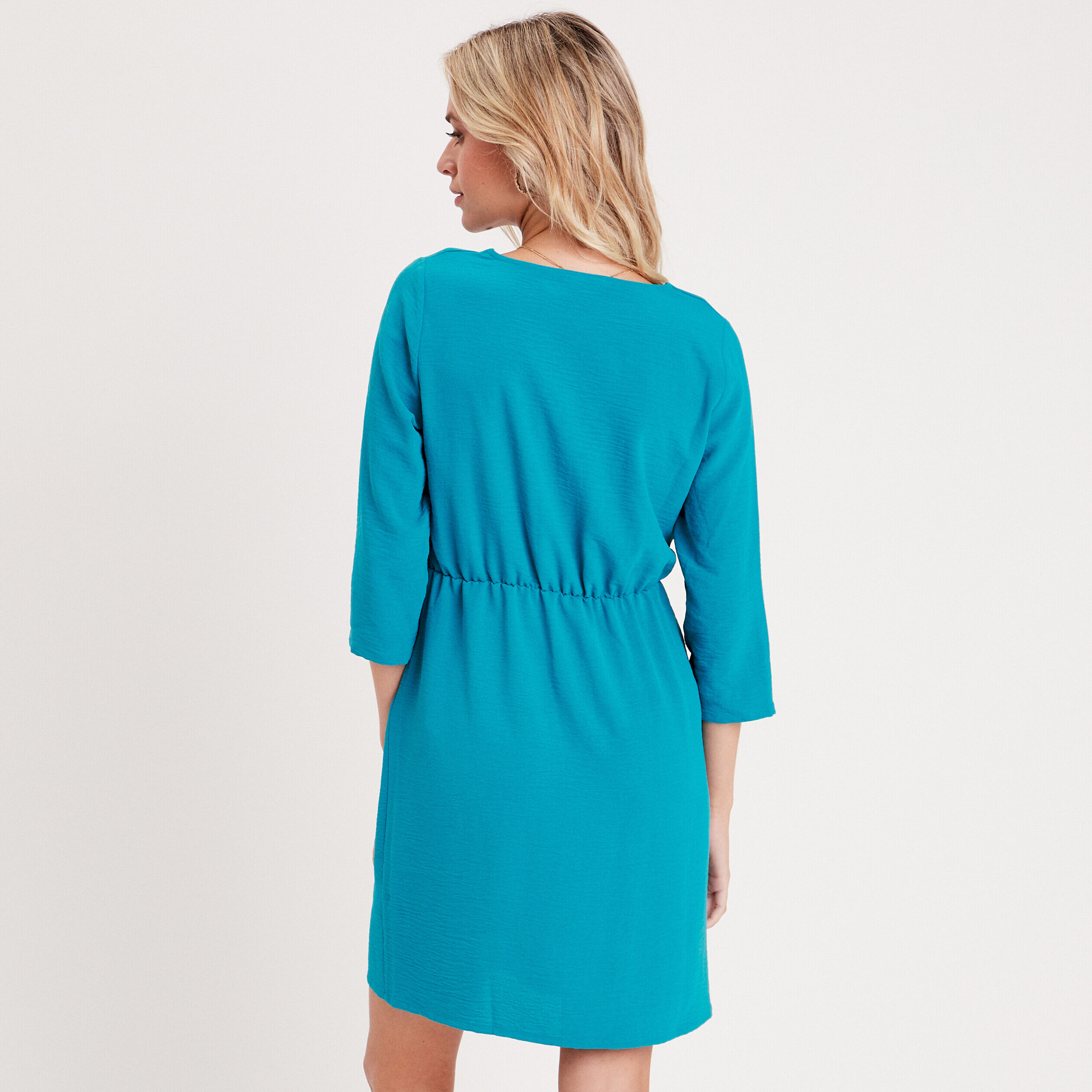 Robe droite nouée manches 3/4 bleu femme | Cache Cache