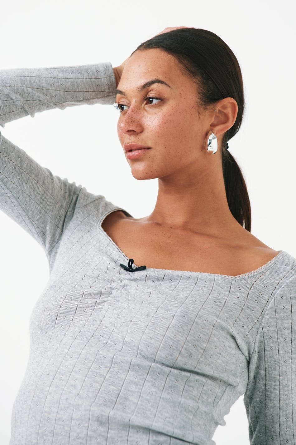 Pointelle bow top