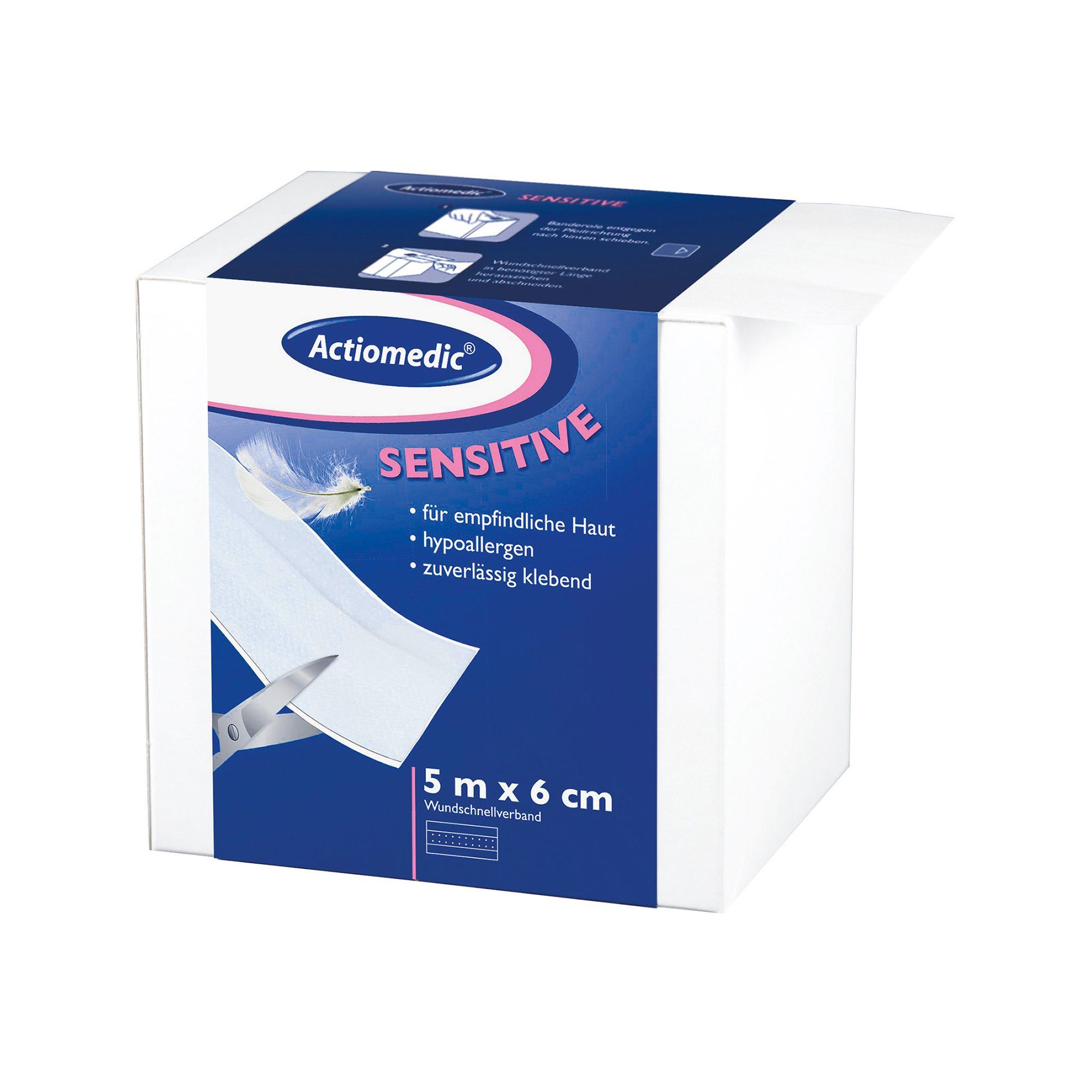 Actiomedic Wundpflaster Actiomedic® SENSITIVE Wundschnellverband Weiß 6 cm x 5 m