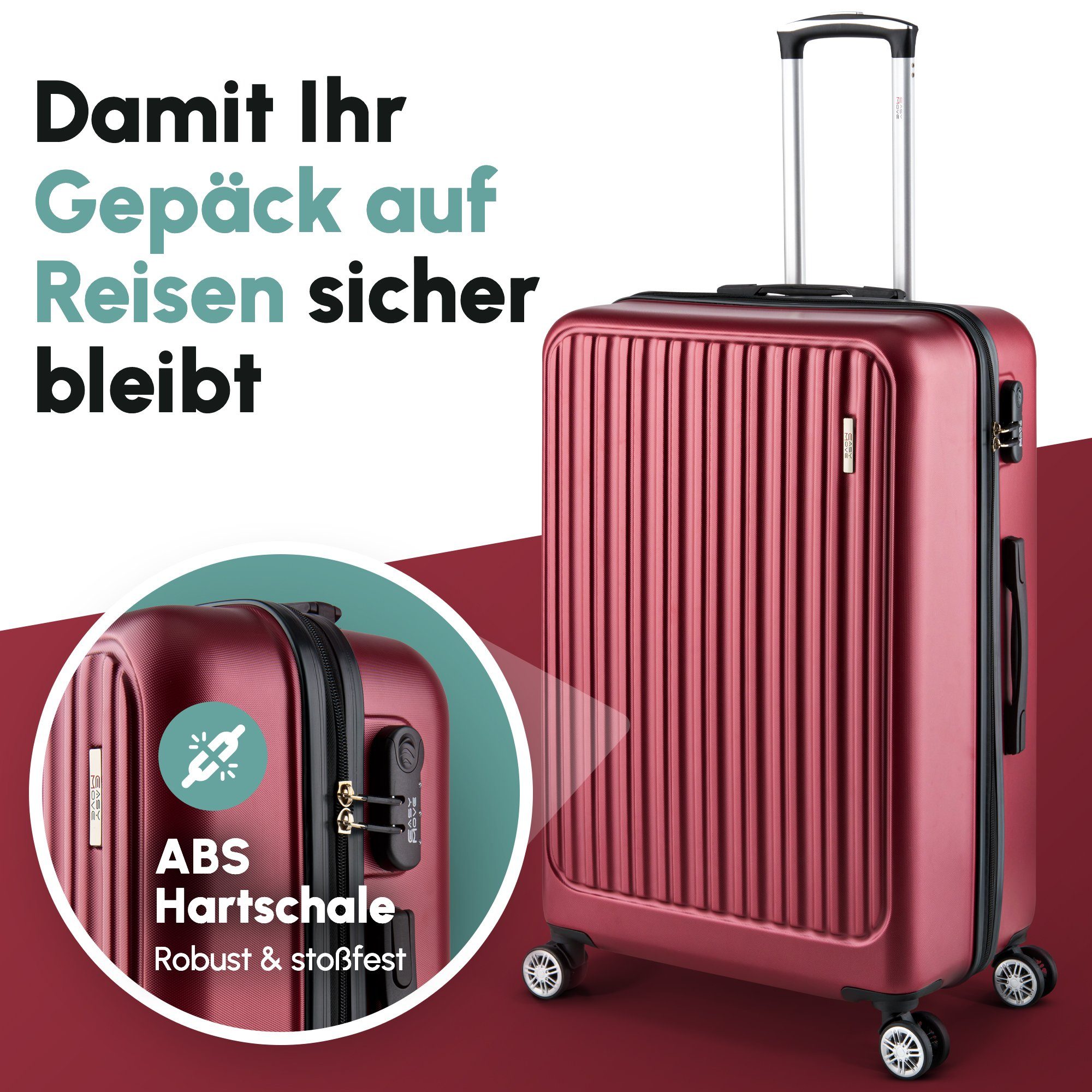 Easy Move Hartschalen-Trolley Ace 026, Reisekoffer Hartschalen-Koffer, 360° Doppelrollen, 100% ABS