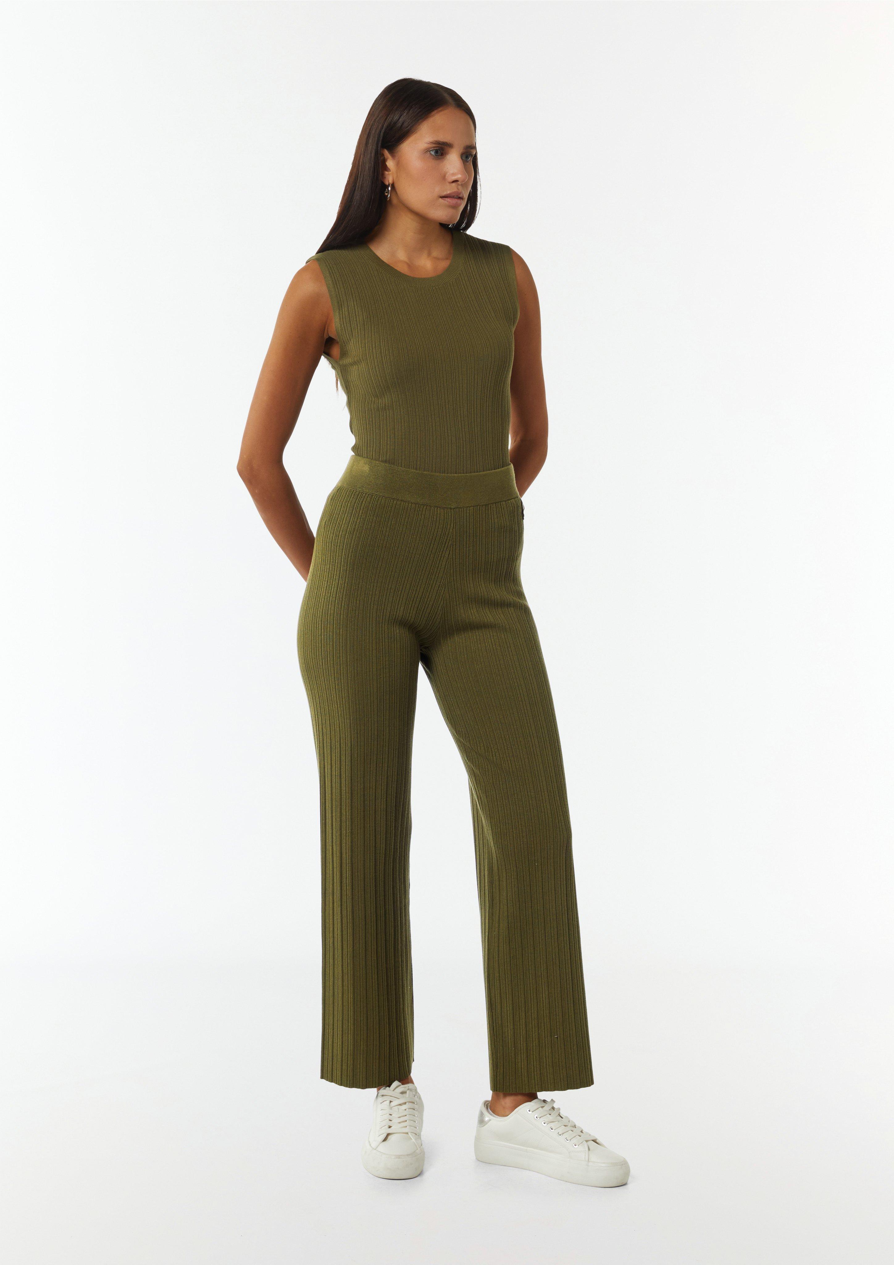 Strickhose mit Rippstruktur - guacamole