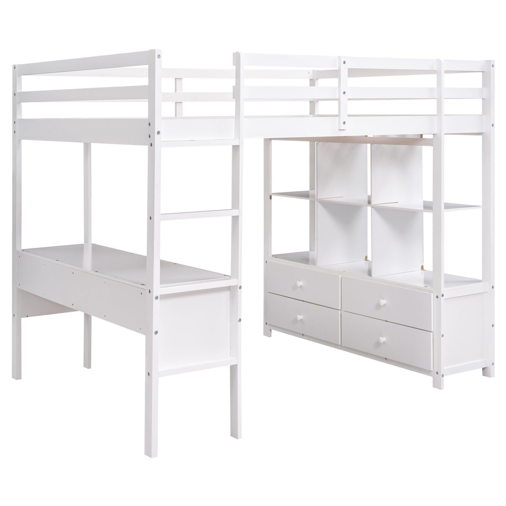 Fangqi Hochbett Großes Hochbett, Jugendbett mit Stauraum Schubladen und Schreibtisch