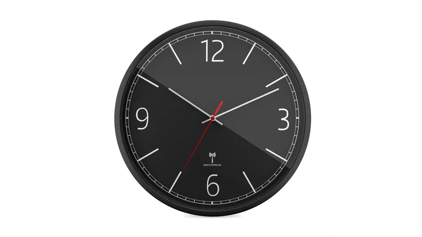 Mebus Funk Wanduhr Ø 30cm schwarz/schwarz