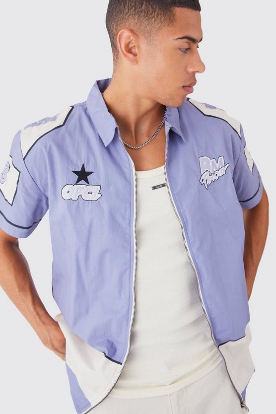 Short Sleeve Moto Poplin Panel Shirt