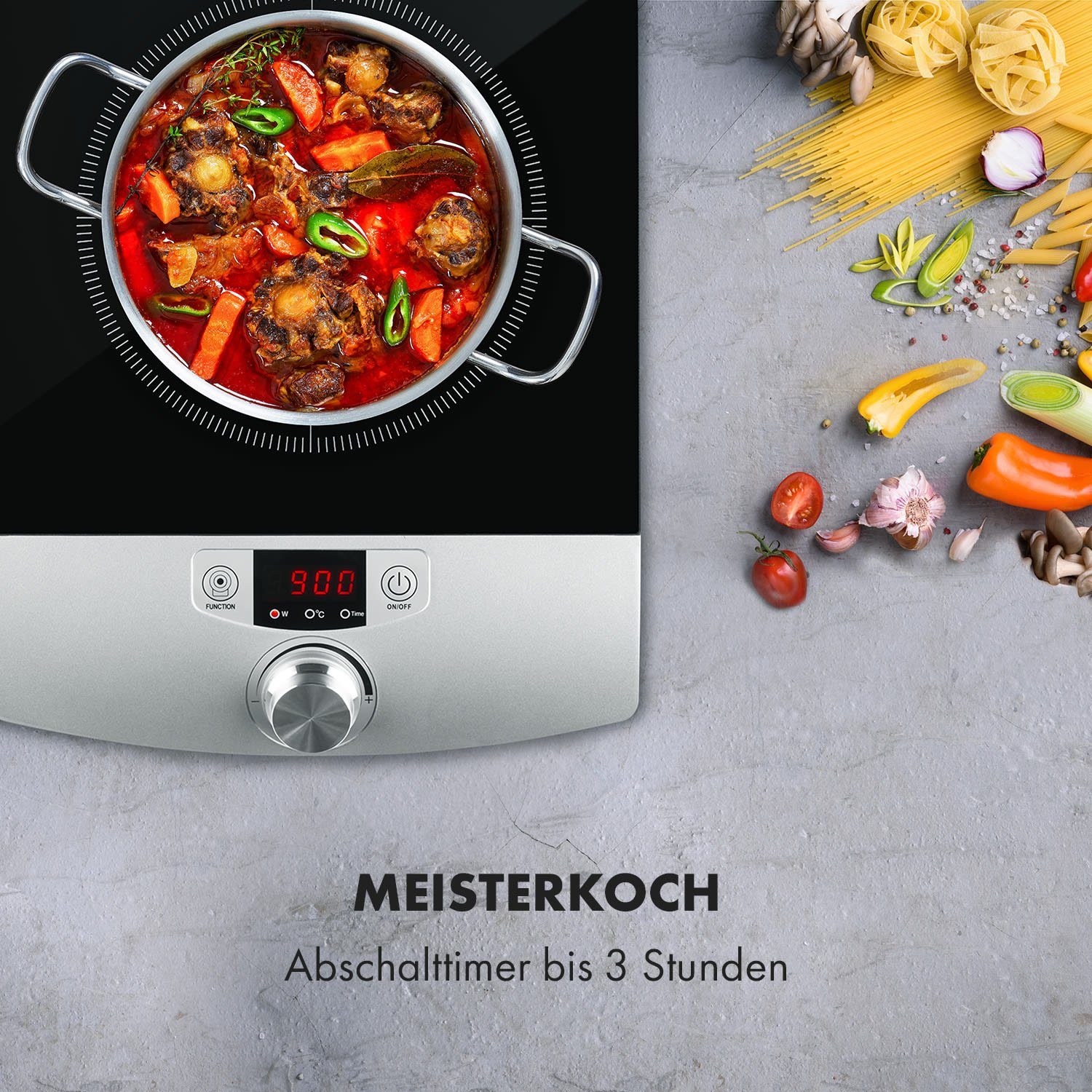 Klarstein Induktions-Kochfeld VariCook Single Einzel-Induktions-Kochfeld 1800W Timer 240°C CP3-VARICOOK SINGLE, Kochfeld 1 Zonen Glaskeramik Elektrokochfeld
