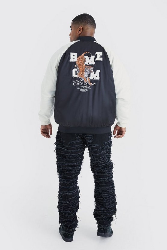 Plus Satin Souvenir-Bomberjacke mit Stickerei