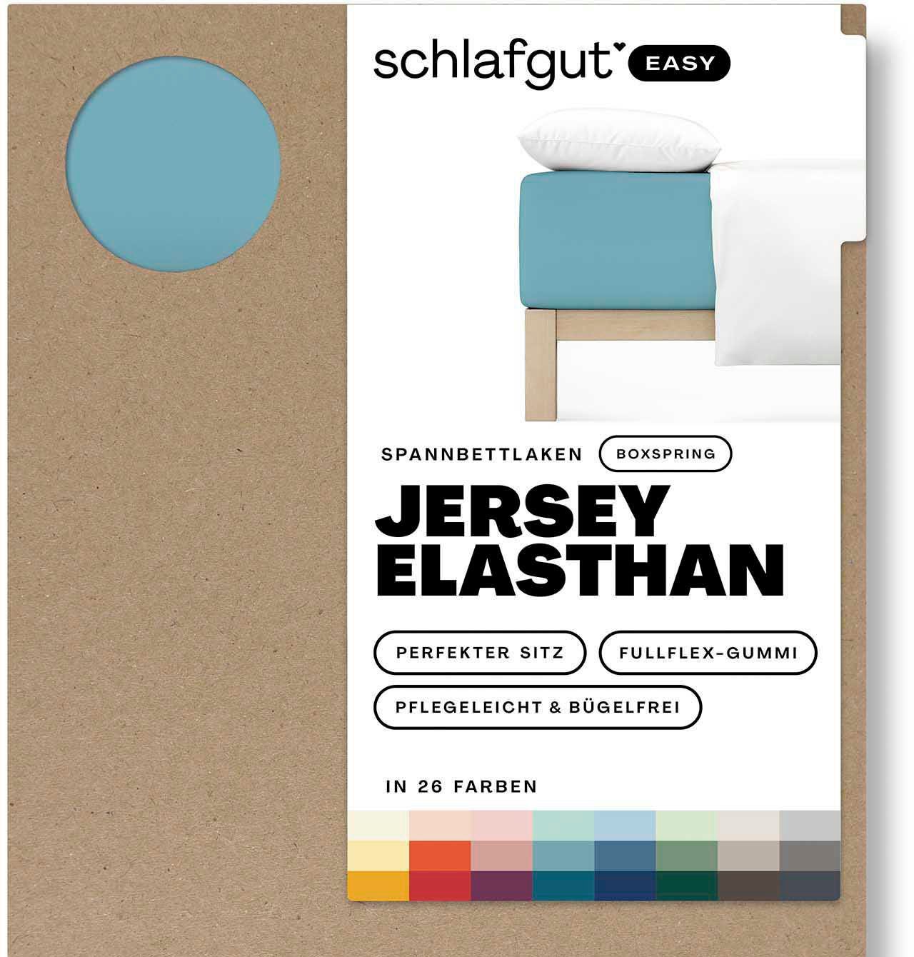 Spannbettlaken EASY Jersey Elasthan Boxspring, Schlafgut, Jersey, Gummizug: rundum, (1 Stück), MADE IN GREEN by OEKO-TEX®