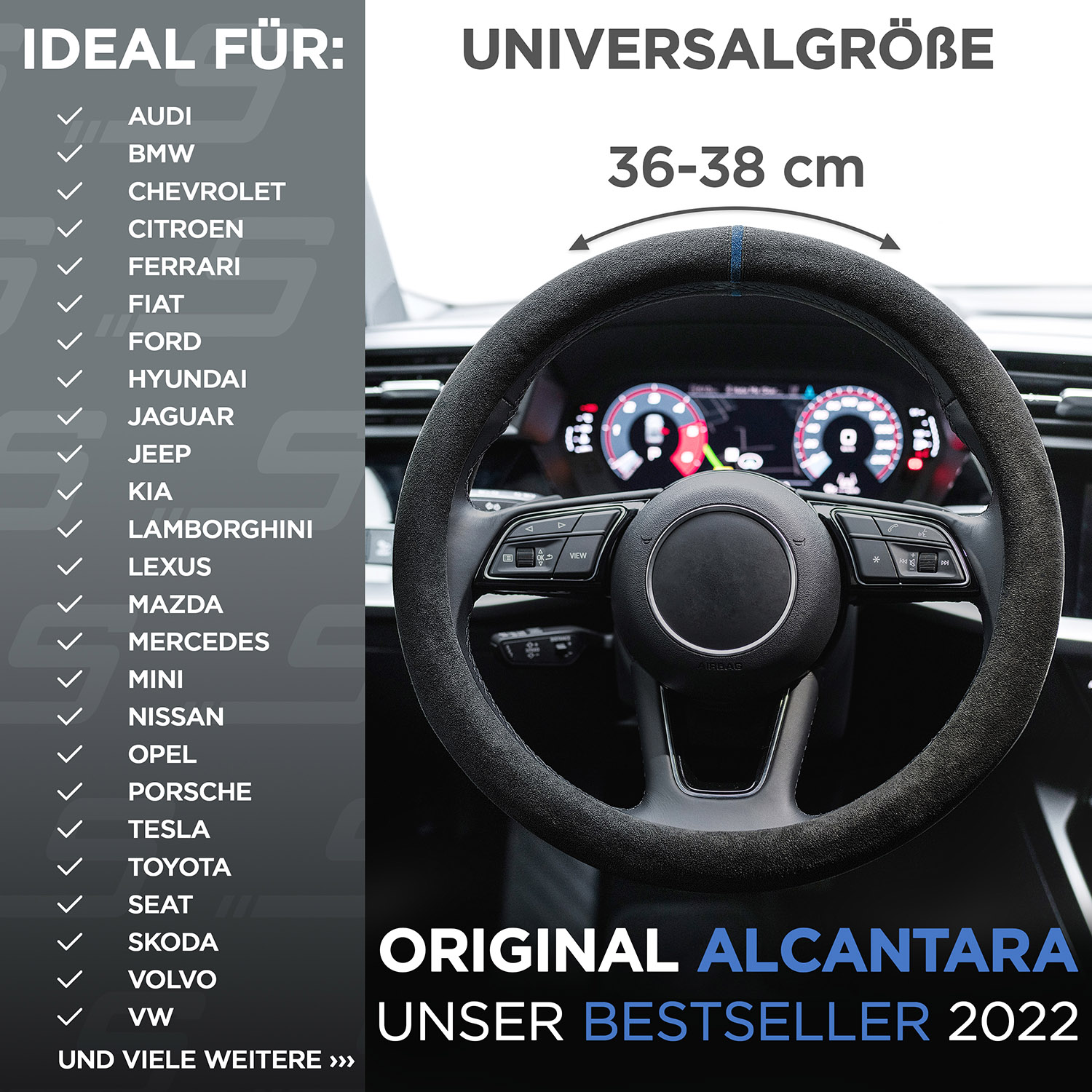 Original Alcantara Premium Lenkradbezug schwarz-blau von S-TETIC® - ATU