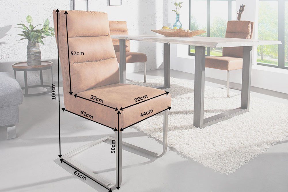 riess-ambiente Freischwinger COMFORT vintage hellbraun / silber, Esszimmer · Microfaser · Edelstahl · Industrial Design
