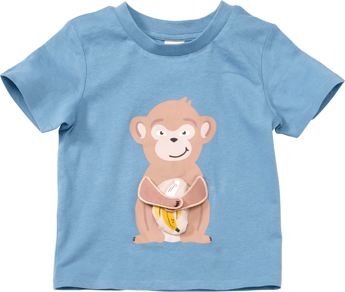 T-Shirt mit 3D-Affen-Applikation, blau, Gr. 104, 1 St