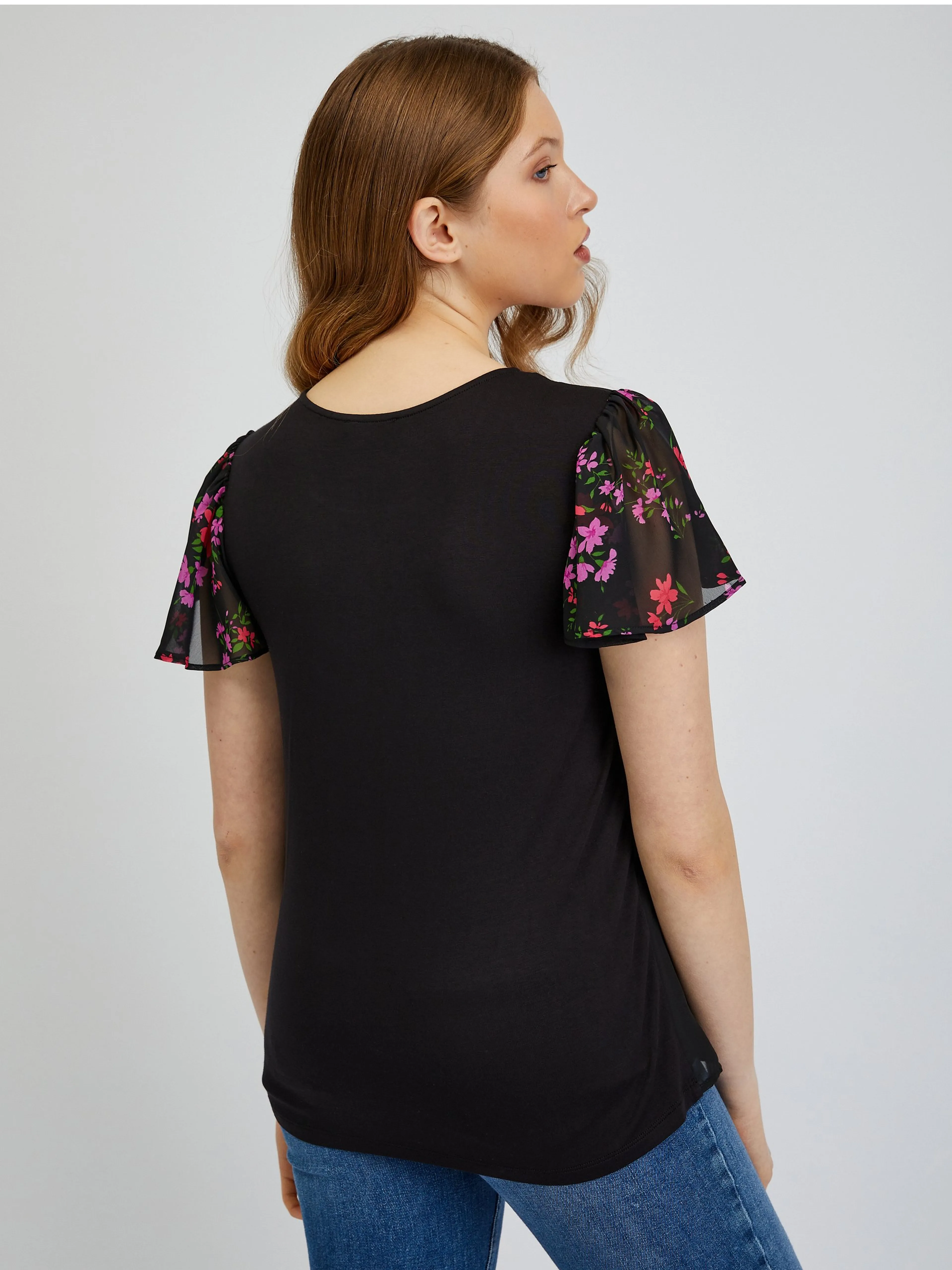 Schwarzes gemustertes Damen-T-Shirt ORSAY