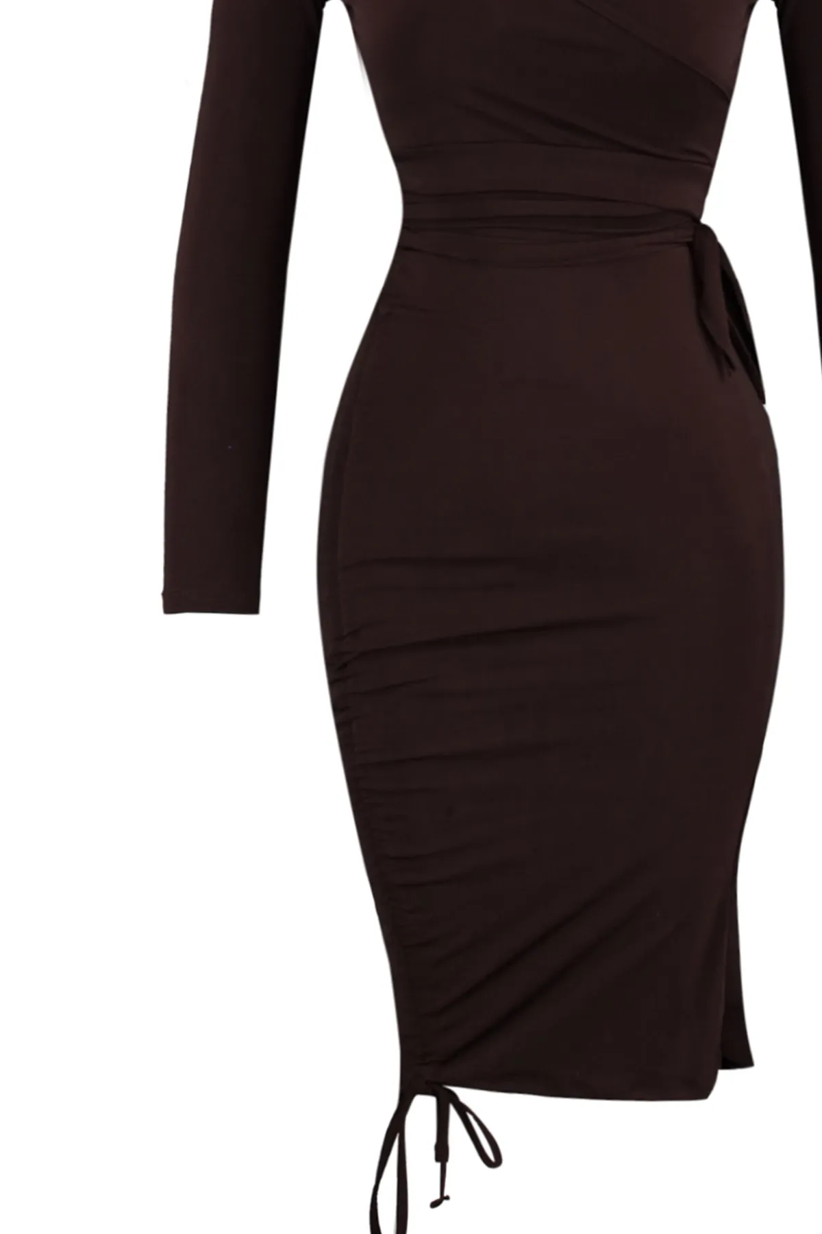Trendyol Collection  Braunes Set aus Oberteil und Unterteil aus Strick mit RaffungTWOAW23AU00100