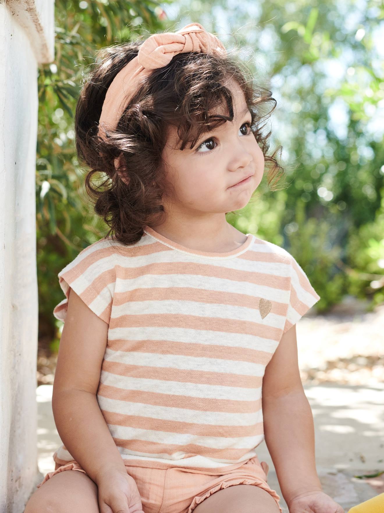 Vertbaudet Baby-Set: T-Shirt, Shorts & Kopftuch - orange