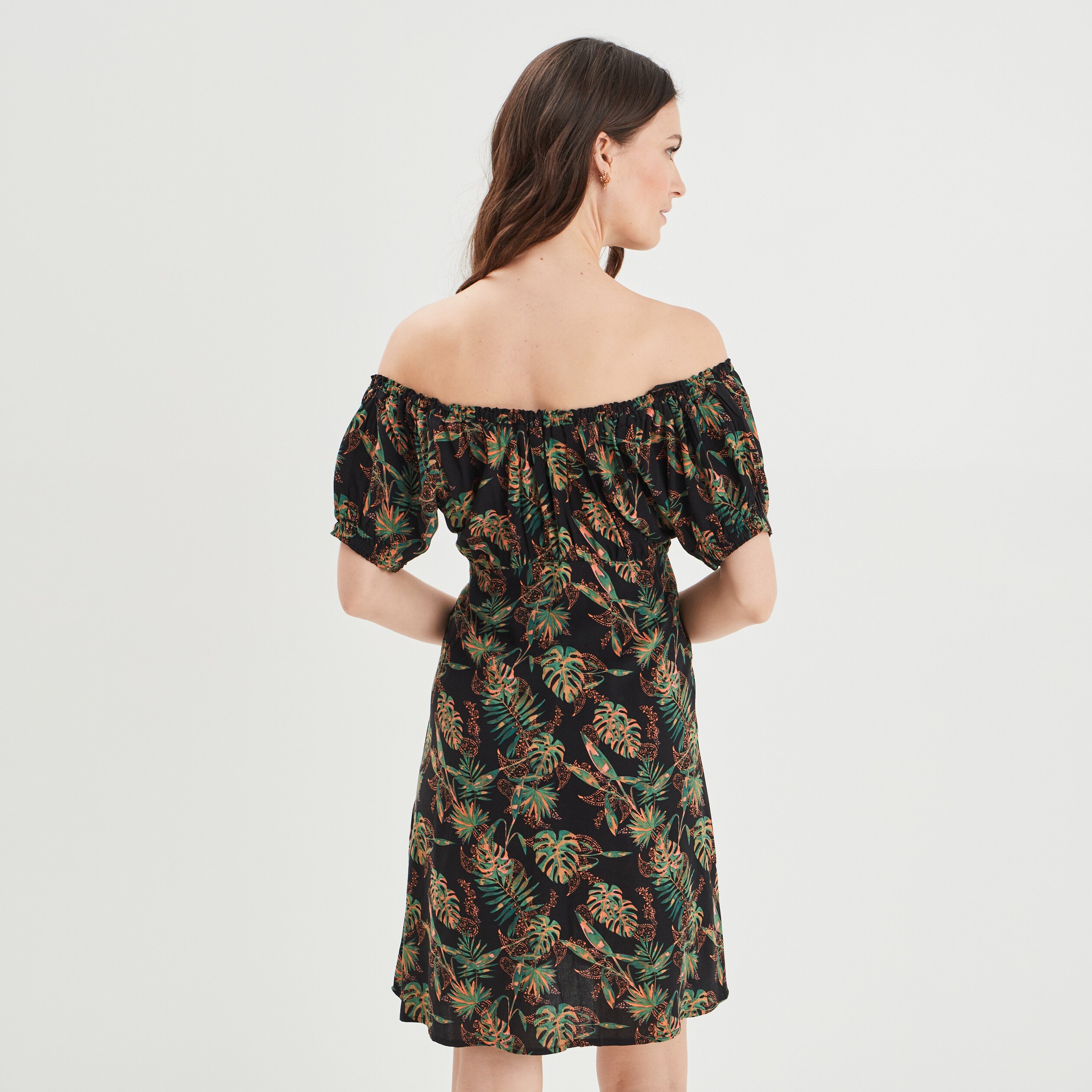 Robe évasée à col bardot noir femme | La Halle