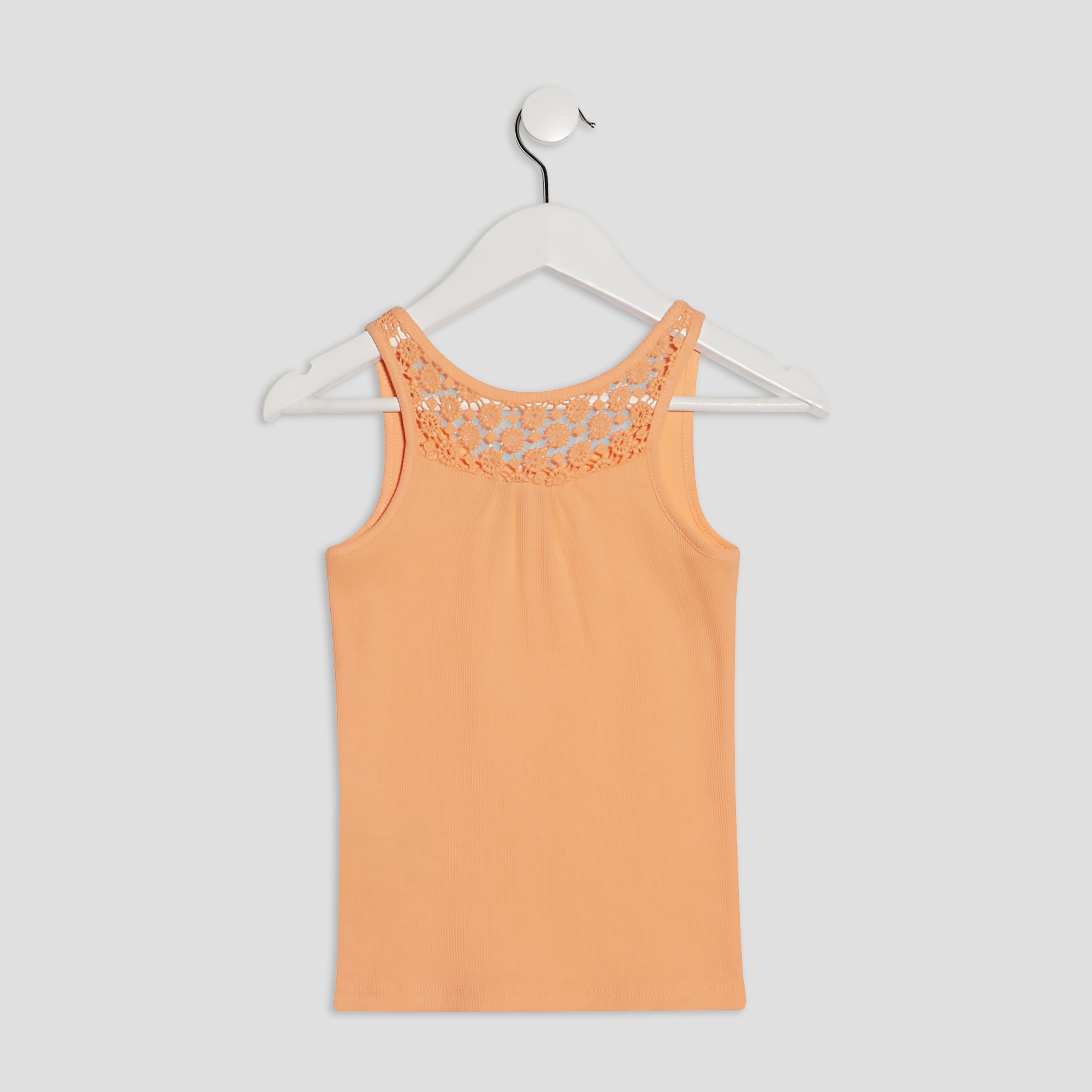 Débardeur coton détail macramé orange corail fille | La Halle