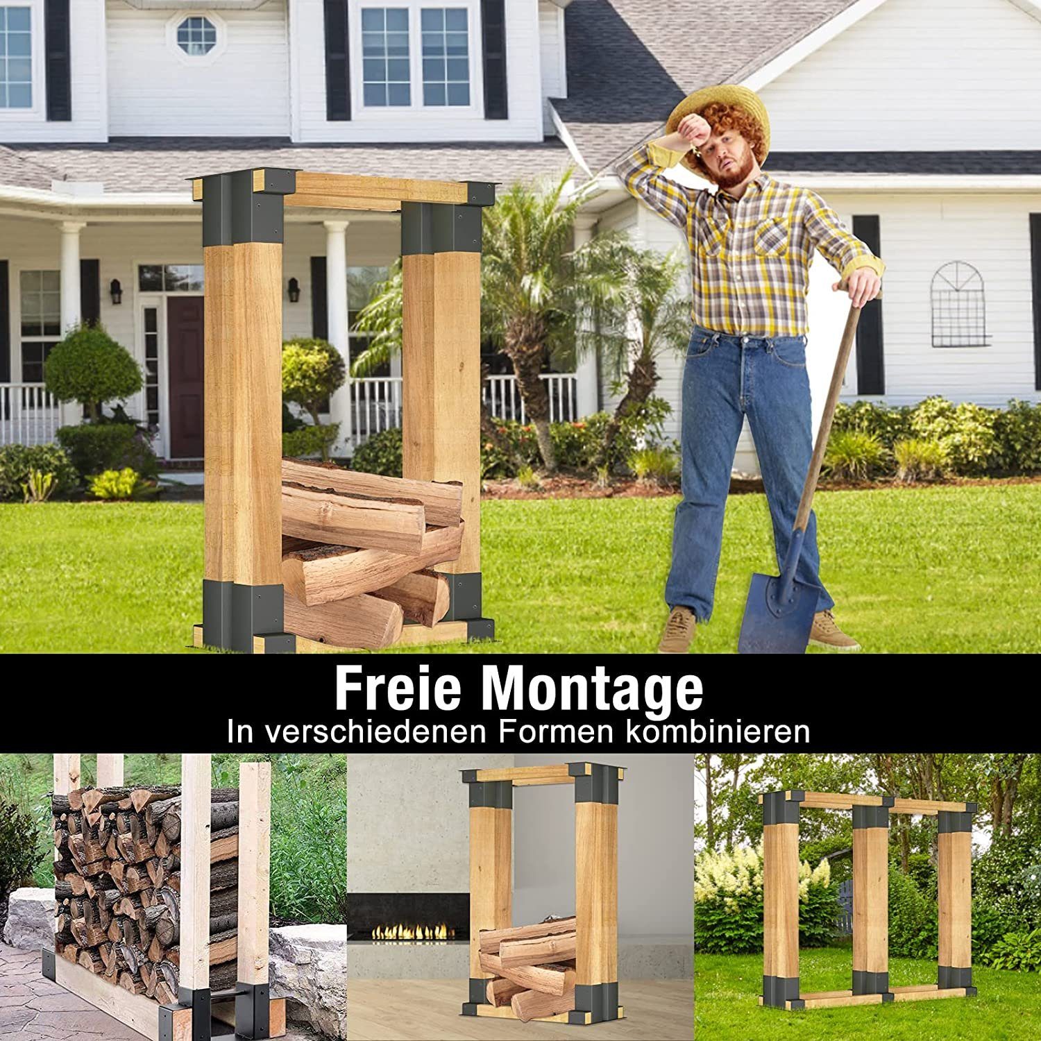 AUFUN Kaminholzregal Holzstapelhilfe, (4-St), 4/8x für Kaminholz Brennholz