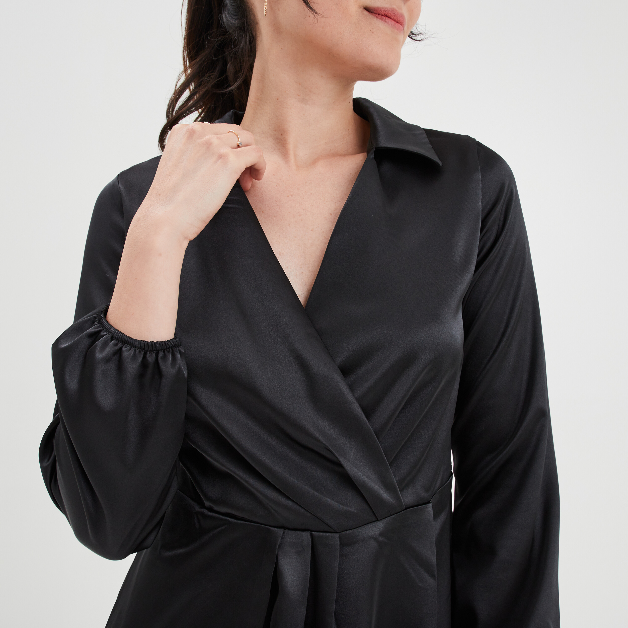 Robe courte trapèze satin Mosquitos noir femme | La Halle
