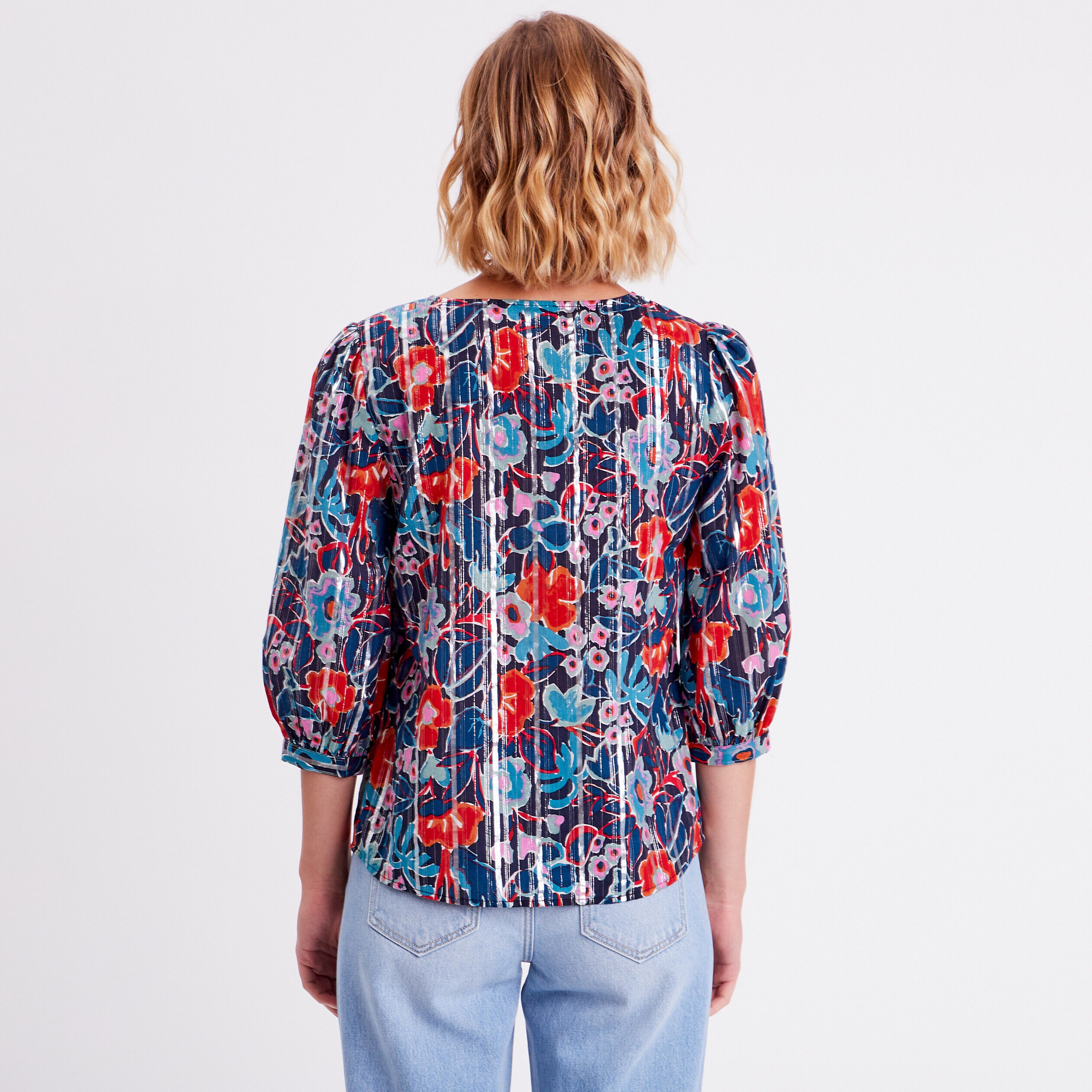 Chemise manches 3/4 bleu marine femme | Cache Cache
