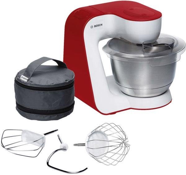 BOSCH Küchenmaschine StartLine MUM54R00, 900 W, 3,9 l Schüssel, 7 Arbeitsstufen, Knethaken, Schlagbesen, Rührbesen, weiß/rot