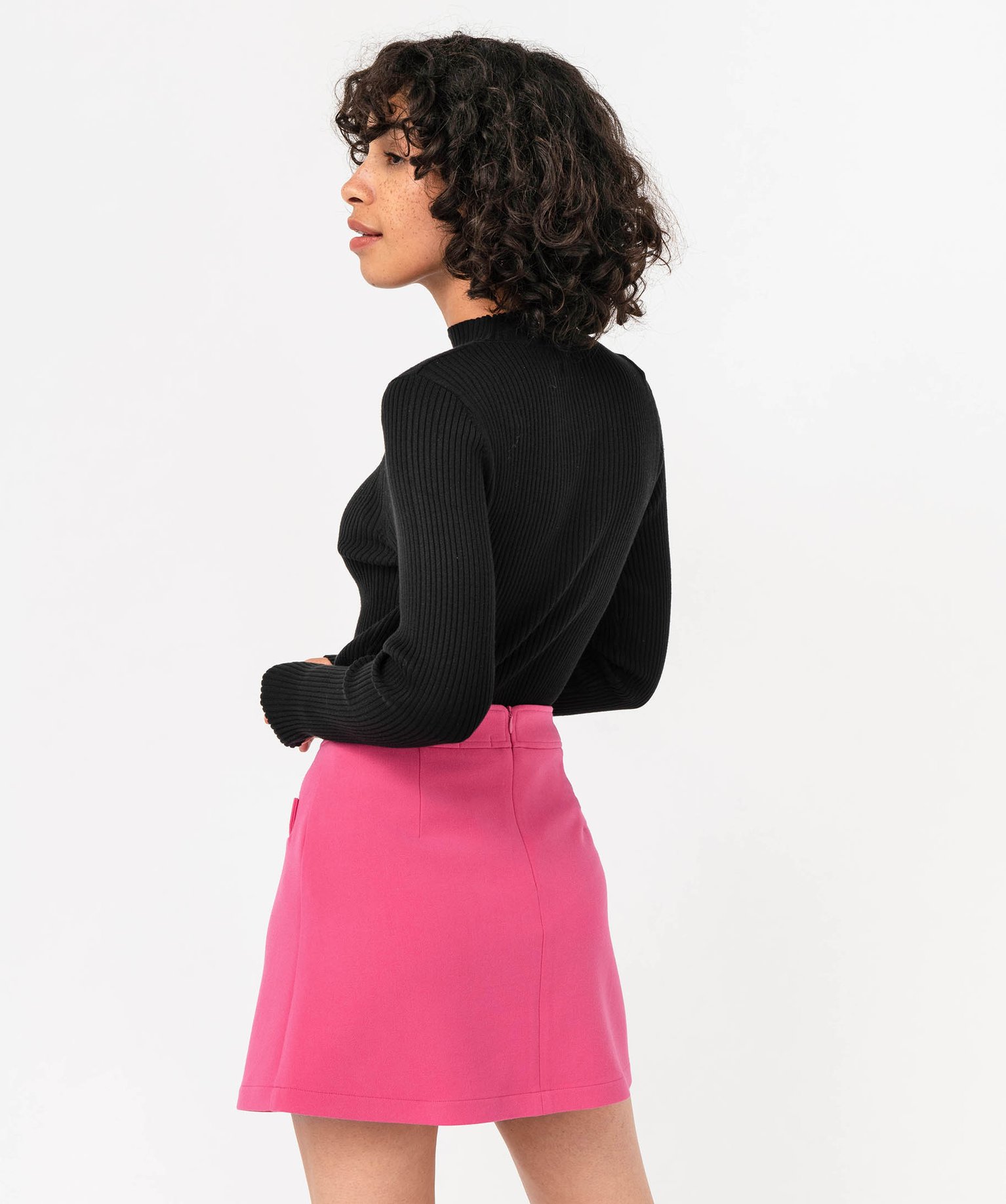 Pull ctelé à col montant avec ouverture buste femme noir | GEMO