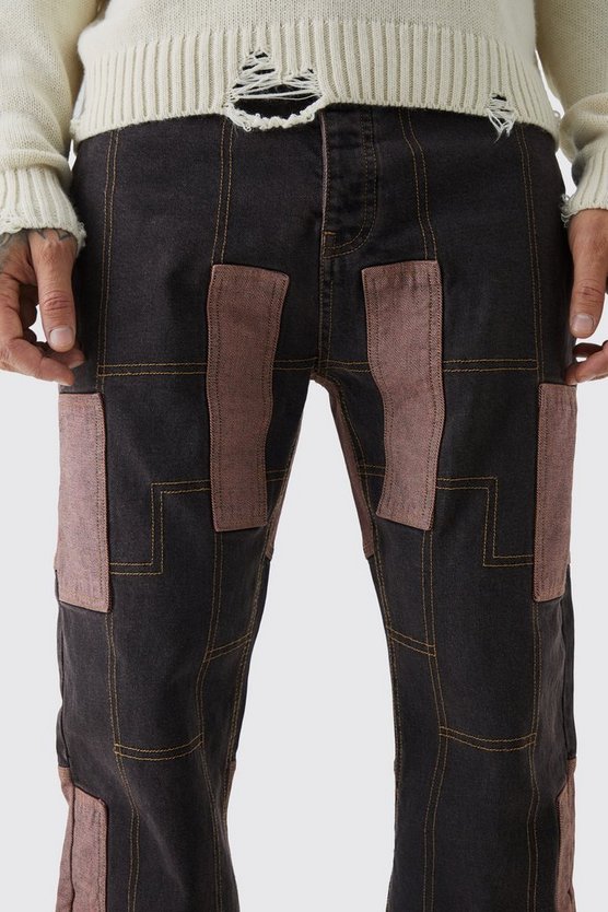Tall lockere Patchwork Schlagjeans