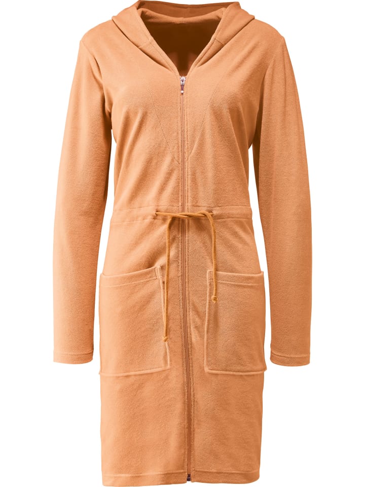 Erwin Müller Leichtfrottier Bademantel mit Kapuze in apricot günstig kaufen
